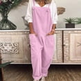 thumbnail image 6 of Yuwull Women Casual Loose Long Bib Pants Wide Leg Jumpsuits Baggy Cotton Rompers Overalls with Pockets Summer Linen Pants, 6 of 8
