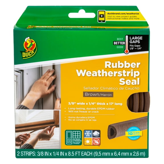 Duck Brand Heavy-Duty Rubber .38" x .25" x 17' Large Gap Weatherstrip Seal Brown