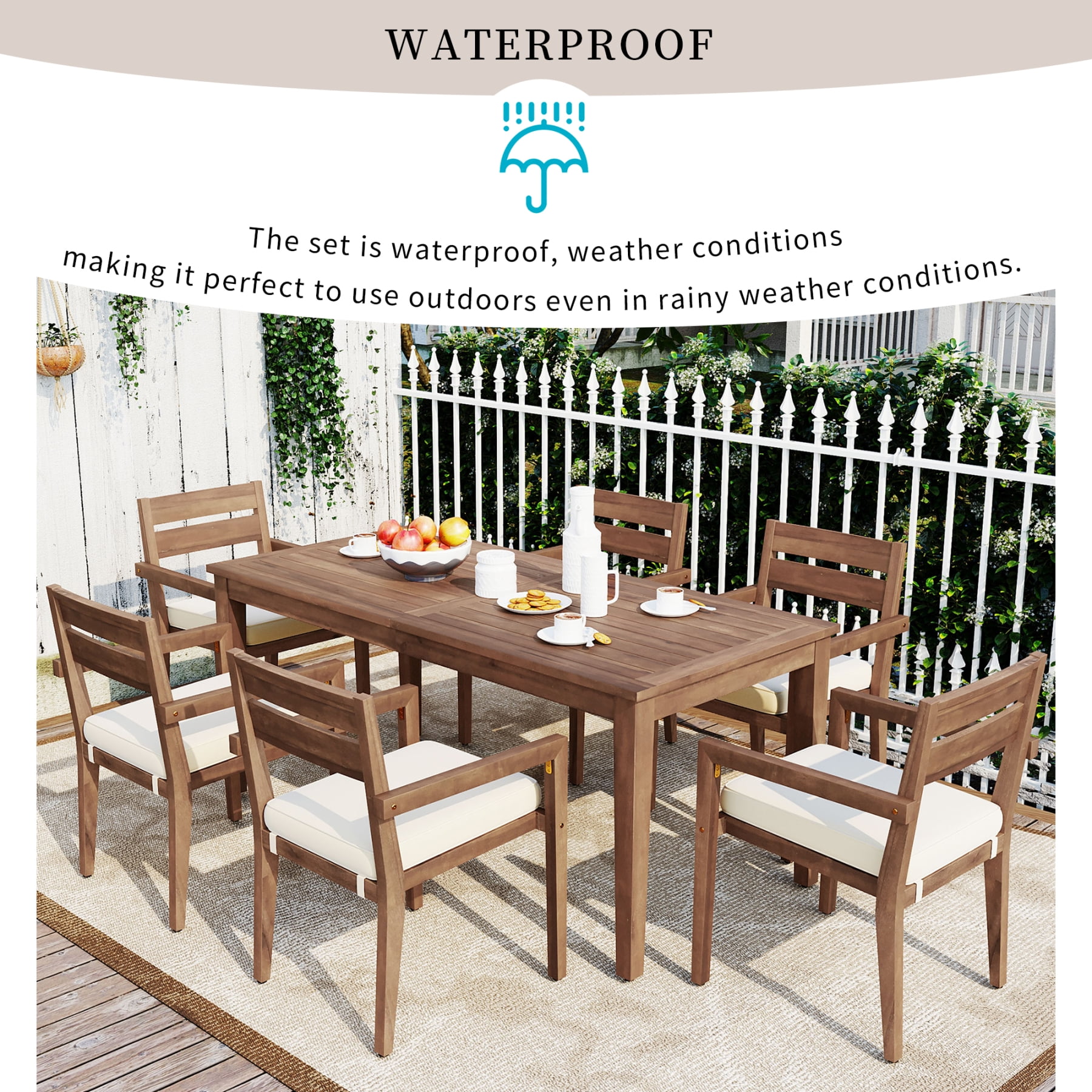 Harper & Bright Designs 7-Piece Contemporary Acacia Wood Sturdy Frame Dining Furniture Sets Burly Wood
