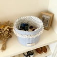 thumbnail image 5 of Fabric Storage Baskets With Lace Trim Cylindrical Desktop Organizer for Snacks,Small Items & Clutter Perfect for Home Office & Bedroom Decor, 5 of 7