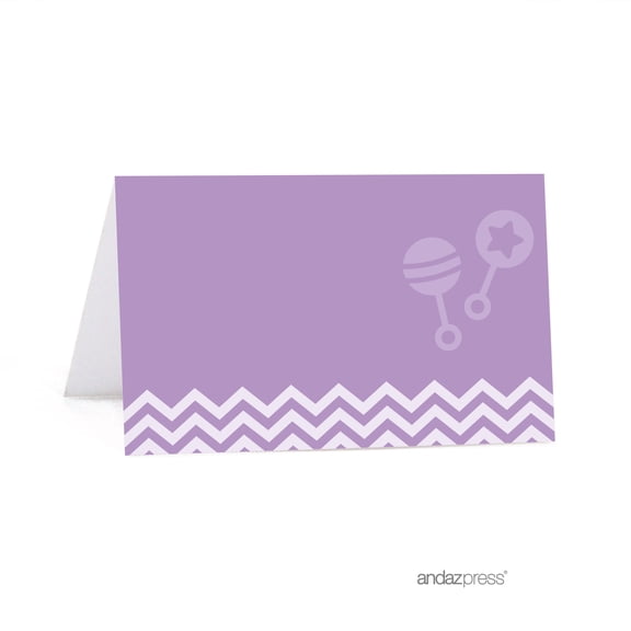 Koyal Wholesale Lavender Chevron Girl Baby Shower Table Place Cards, 20-Pack