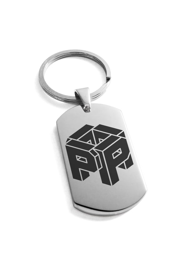 Stainless Steel Letter P Initial 3D Cube Box Monogram Engraved Engraved Dog Tag Keychain Keyring