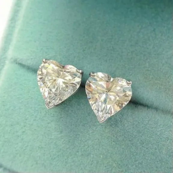 Women 7 Color Cubic Zircon Stud Earring Pretty 925 Silver Heart Shape Jewelry