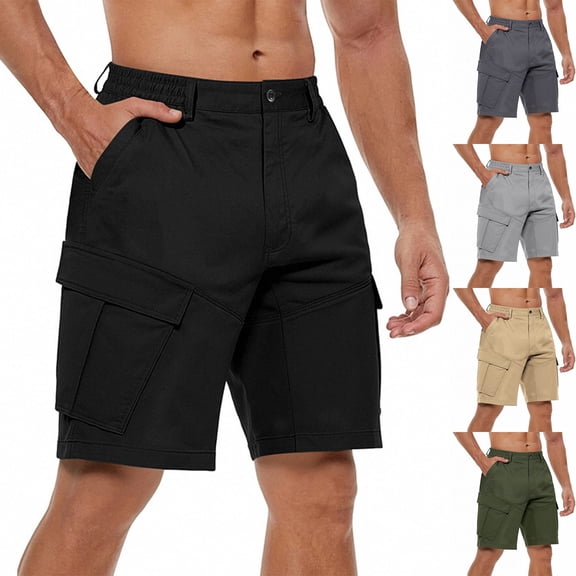 Domzle Mens Cargo Shorts Casual Drawstring Elastic Waist Stretch Shorts with Pockets Button Closure for Summer Work Outdoor Khaki XL