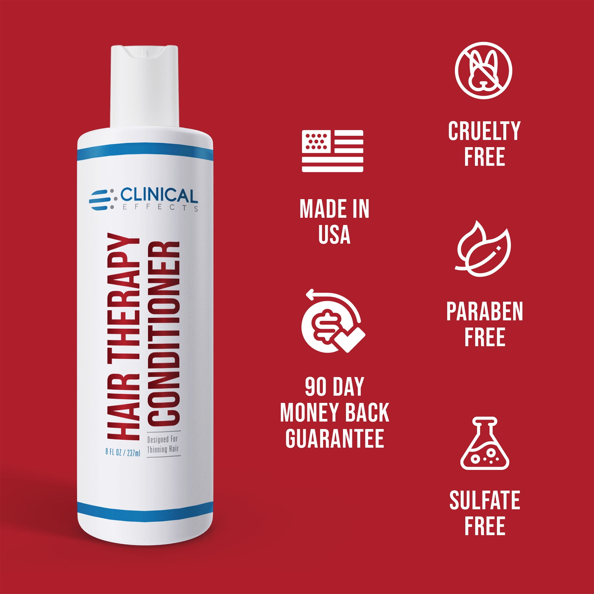 Clinical Effects Hair Therapy Conditioner - Deep Conditioner for Hair Loss and Damaged Hair - 8 Fl oz - Thickening Conditioner for Men and Women - With Saw Palmetto, Biotin, Panthenol - Made in USA 1
