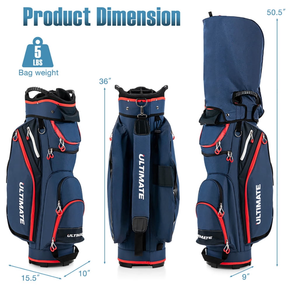 Demifill 9.5 Inch Golf Cart Bag, 14 Way Full-Length Dividers Top Organizer, Golf Cart Bag with 8 Zipper Pockets and Rain Hood/Dust Cover, Golf Cart Bag for Outdoor, Black