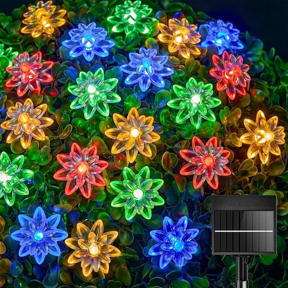 HIBIBUD 50 Led Flower Solar String Lights Outdoor Waterproof, Multicolor Solar Powered Fairy Lights with 8 Lighting Modes for Garden Fence Yard Patio Christmas Tree Party Wedding Decor