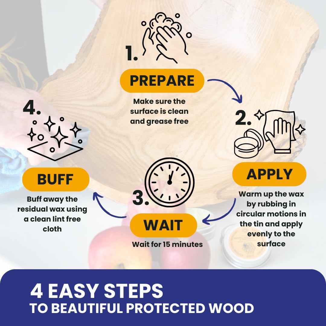 Premium Food-Safe Beeswax Wood Polish & Furniture Wax – Hand Poured Wood Conditioner | Eco-Friendly & Non-Toxic | Protects & Restores All Wood: Furniture, Toys, Cutting Boards, Ornaments (3.5 Fl Oz)