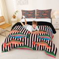 thumbnail image 3 of Manfei Cartoon Trout Full Size Comforter Sets, Stripe Abstract Bedding Comforter Set, Pink Black Orange, Black Reversible, 3-Piece, 1 Comforter and 2 Pillowcases, 3 of 7