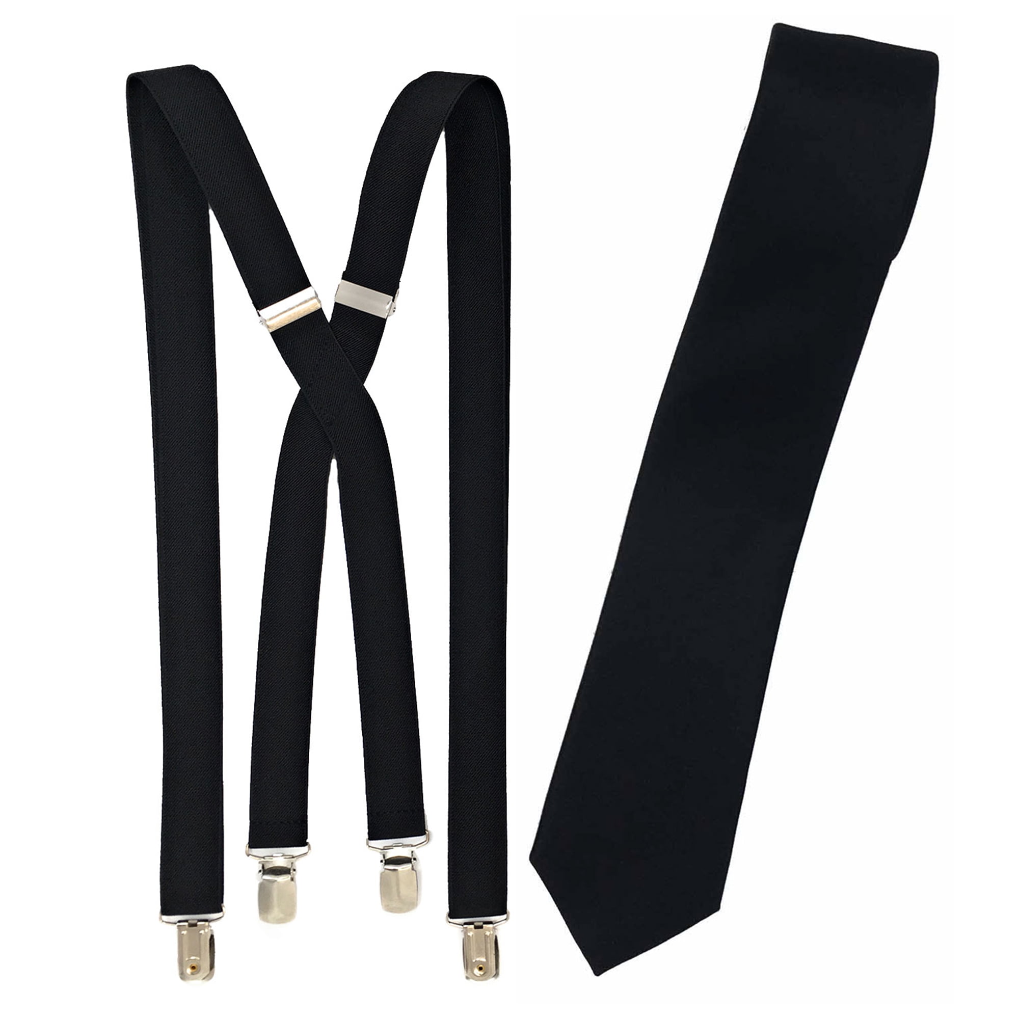 Men’s Black Suspenders & Satin Skinny Tie Collection in a variety of