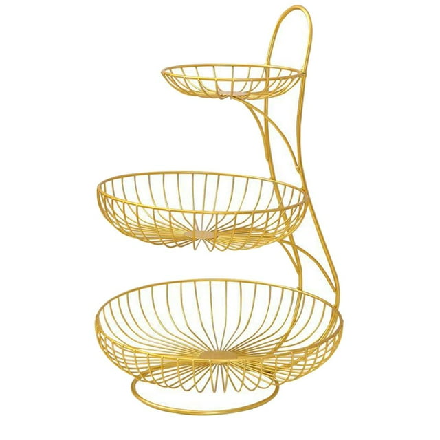 Arched Server, Stacked 2-Tier/3-Tier Bowls, Dining Table & Kitchen Counter Organizer, Modern Fruit Basket Stand Gold 3 Tier