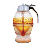 Distributeur de miel en verre anti-goutte - Verre distributeur de sirop d'érable - Pot de miel en forme de peigne de miel - Pot de miel avec support
