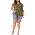 thumbnail image 2 of Blusas de manga corta en capas con cuello en V retro de Agnes Orinda para mujeres de tallas grandes, ideales para el Día de la Madre, color verde ejército 4X, 2 of 6