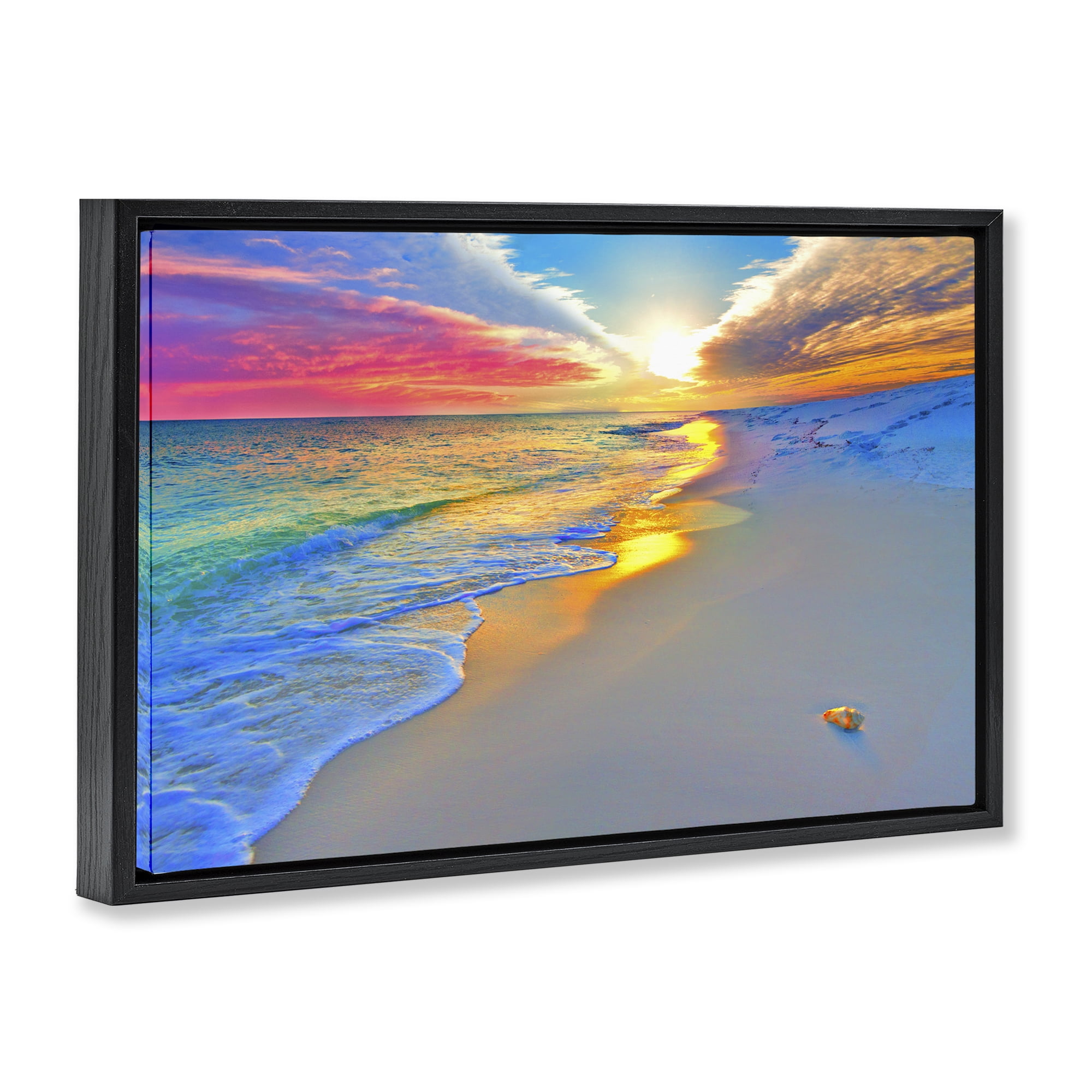 Stupell Industries Prismatic Rainbow Sunset Beach Black Framed Floater Canvas Wall Art, design by Eszra Tanner