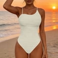 thumbnail image 5 of Hduncf Women's One Piece Swimsuit Solid Color Tummy Control Bathing Suit Fashion Pleated Beach Swimwear for Beach Vacation Beige L, 5 of 9