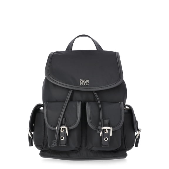 Madden NYC Women's Flap Pocket Flap Backpack, Black
