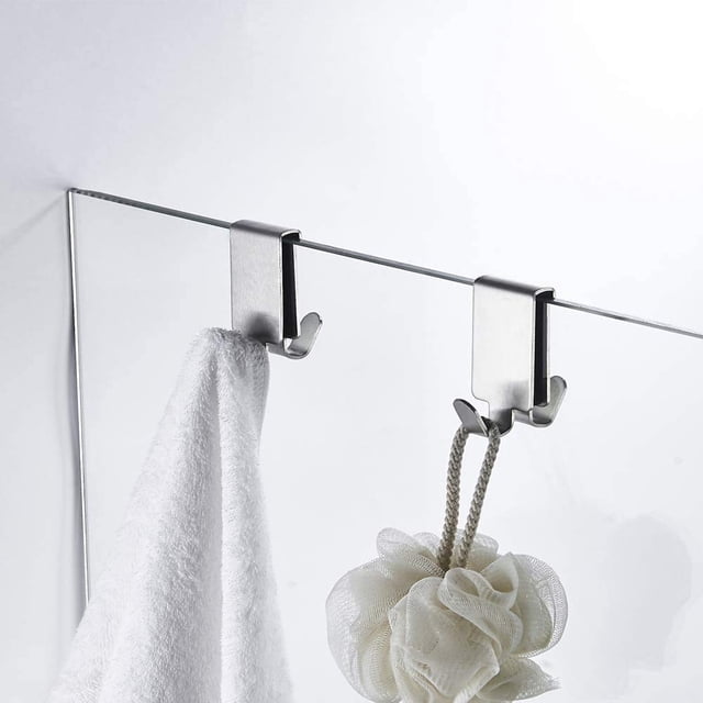 Ganchos para toallas MOKIUER dobles para puerta de ducha de vidrio de 8-10 mm, paquete de 2