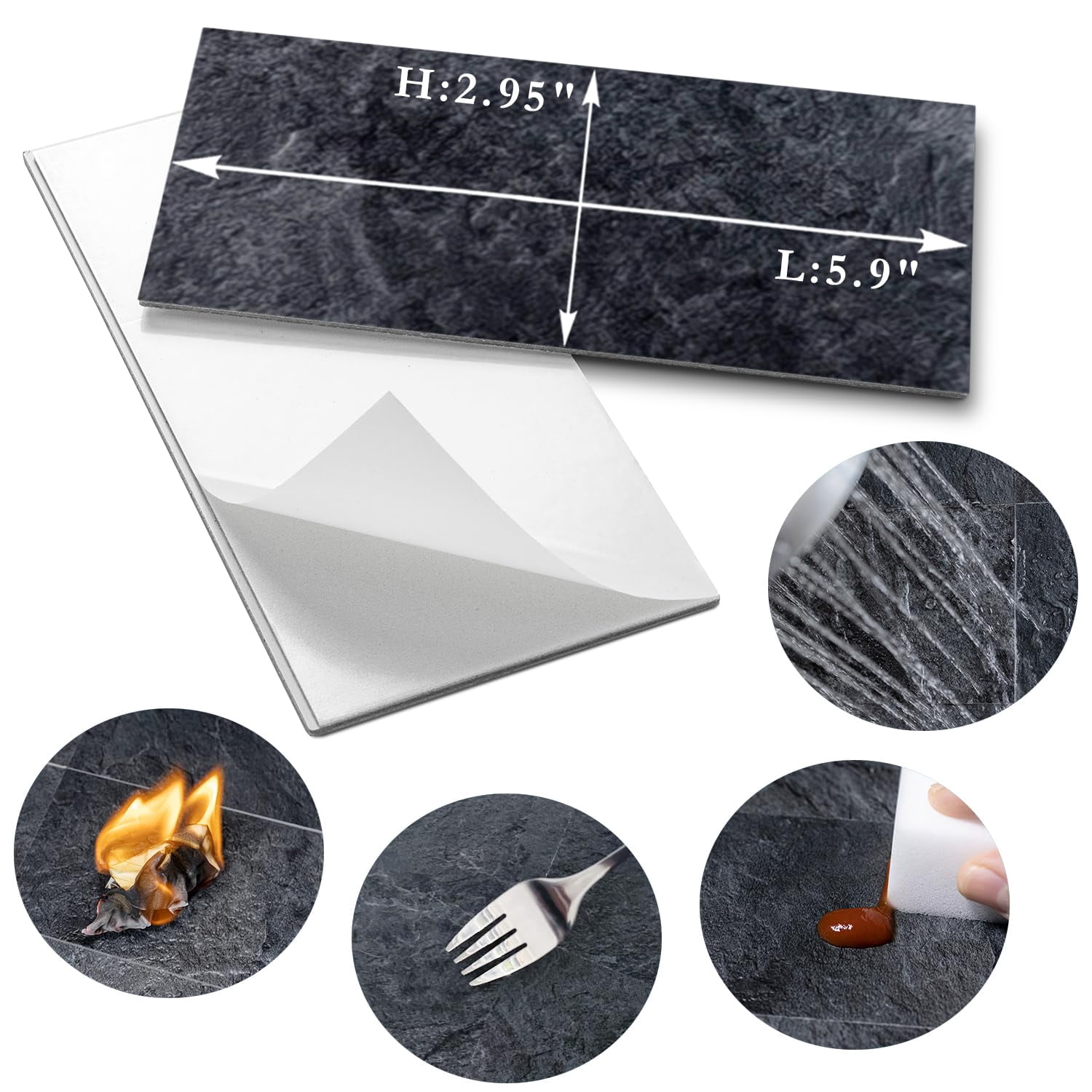 100 Piece Black Slate Peel And Stick Backsplash Wall Tiles  3" X 6" Pvc Faux Stone On For Kitchen Bathroom Laundry Room Camper Fireplace