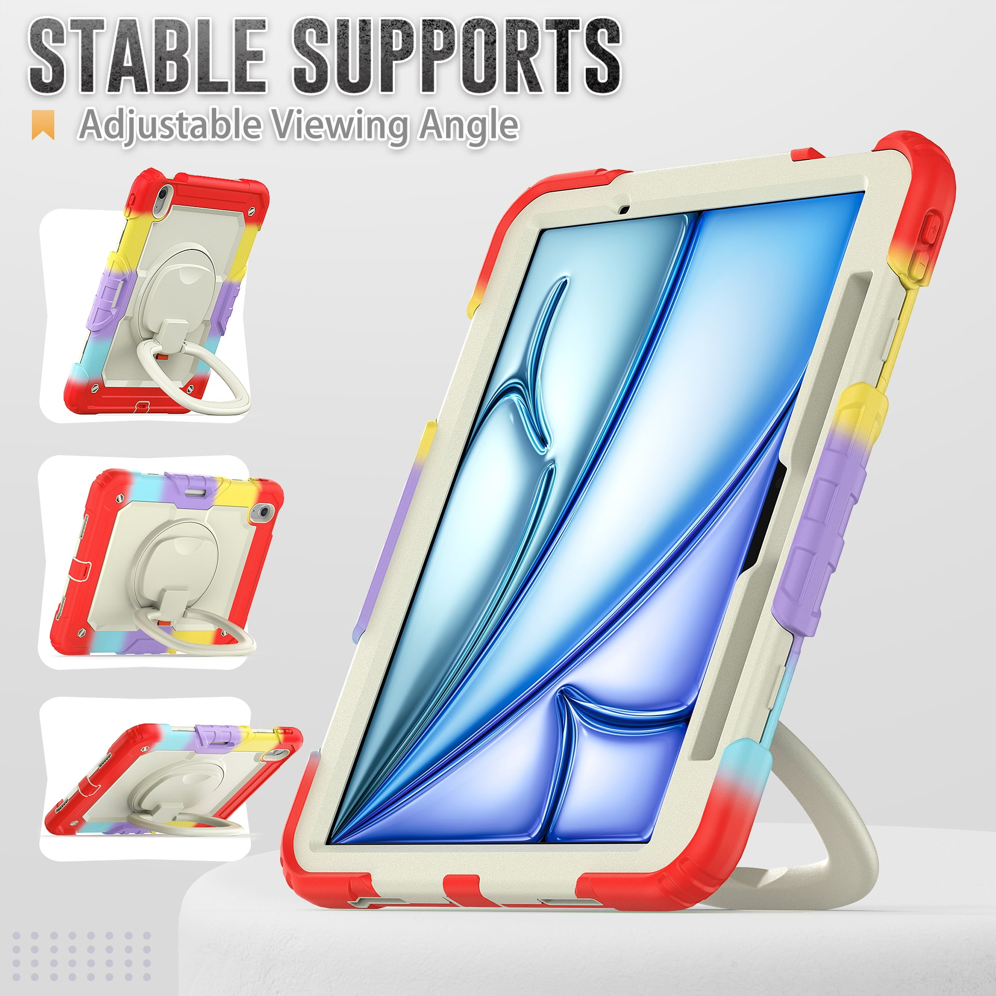Allytechgroup iPad Air 13" M3 M2 2025/2024 Case with Screen Protector, Heavy Duty Shockproof Kickstand Handle Bumper Pencil Holder Anti-Scratch Kids Friendly Case Cover for Apple iPad Air 13", Red