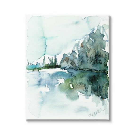 Stupell Industries Trees Lake Reflection Modern Landscape Watercolor Effect Painting Gallery Wrapped Canvas Print Wall Art, Design by Kendra Shedenhelm