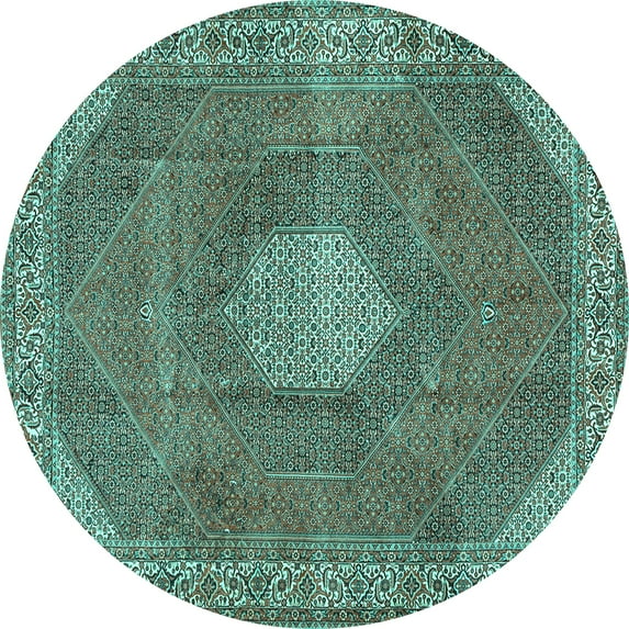 Ahgly Company Machine Washable Indoor Round Persian Turquoise Blue Traditional Area Rugs, 8' Round