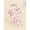 thumbnail image 3 of Franhais 3 Pcs Infant Pants Set,Floral Print Fly Sleeve Pullover + Trousers with Pockets + Headband, 3 of 9