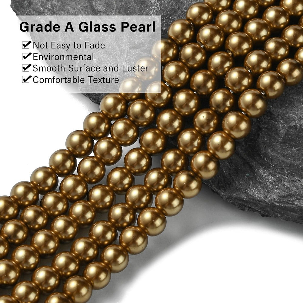Eco-Friendly Dyed Glass Pearl Beads Strands Grade A Round Cotton Cord Threaded Dark Goldenrod 6mm Hole: 1.2~1.5mm 70pcs/strand 15.7 inch