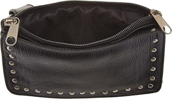 Black Ladies Clip Pouch Purse with Studs, Adjustable Strap, Heavy Duty Lobster Claw Clips, 7.75x5x1