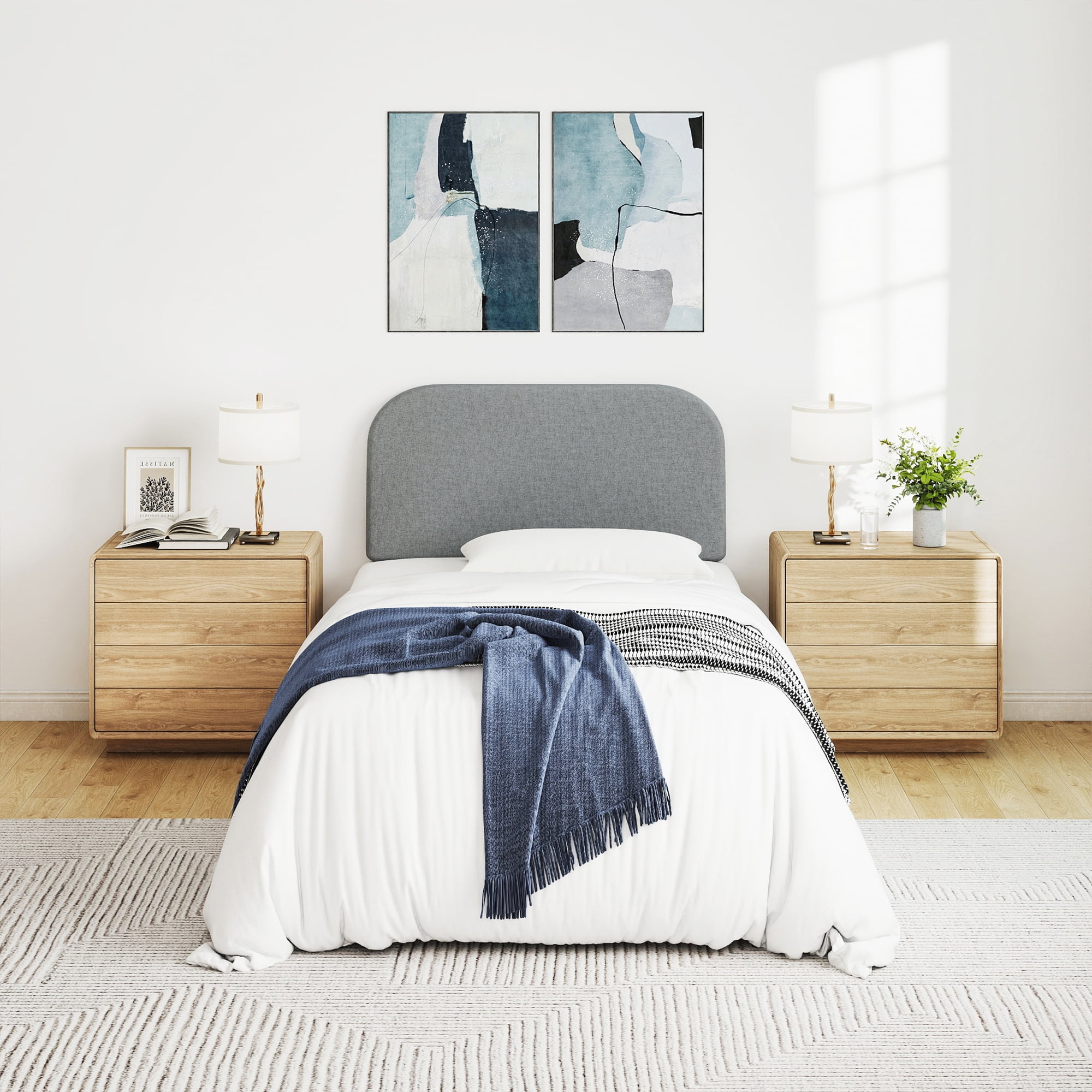 Furpopup Twin Size Headboard Only No-Assembly Upholstered Headboard, Twin Size Linen Fabric Modern Style Headboards Extra-Thick- Dark Gray