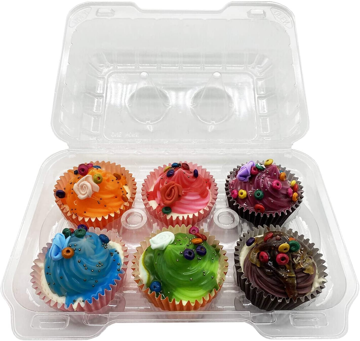 12pc Cupcake Containers Plastic Disposable,High Dome Cupcake Boxes 6 Compartment Cupcake Holders Disposable Cupcake Containers Half Dozen Cupcake Trays Durable Cup Cake Muffin Packaging Transporter 