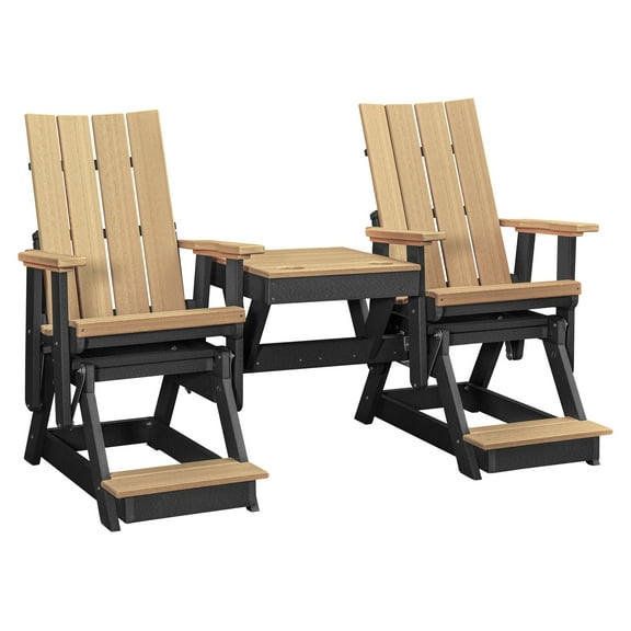 American Furniture Classics Model 416WWBK-K Brandon Double Balcony Height Glider with Center Table in Weatherwood on a Black Base