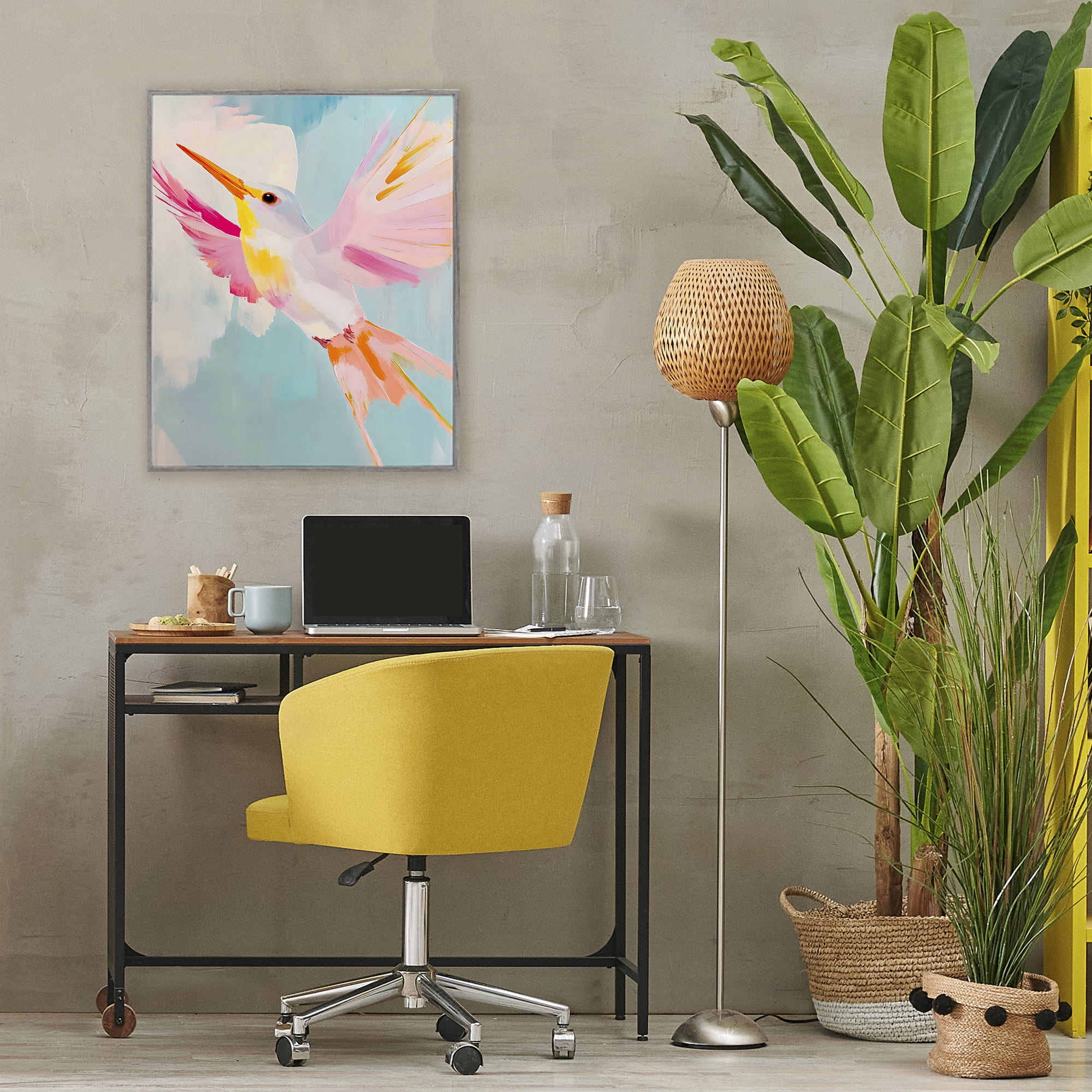 Stupell Industries Pastel Hummingbird Soaring Gray Framed Giclee Art, design by The Prints Vibe