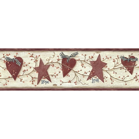 Heart Wallpaper - Brewster Home Fashions Pure Country Dorothy Star Heart Sprig 15' x 6'' Floral 3D Embossed Border Wallpaper