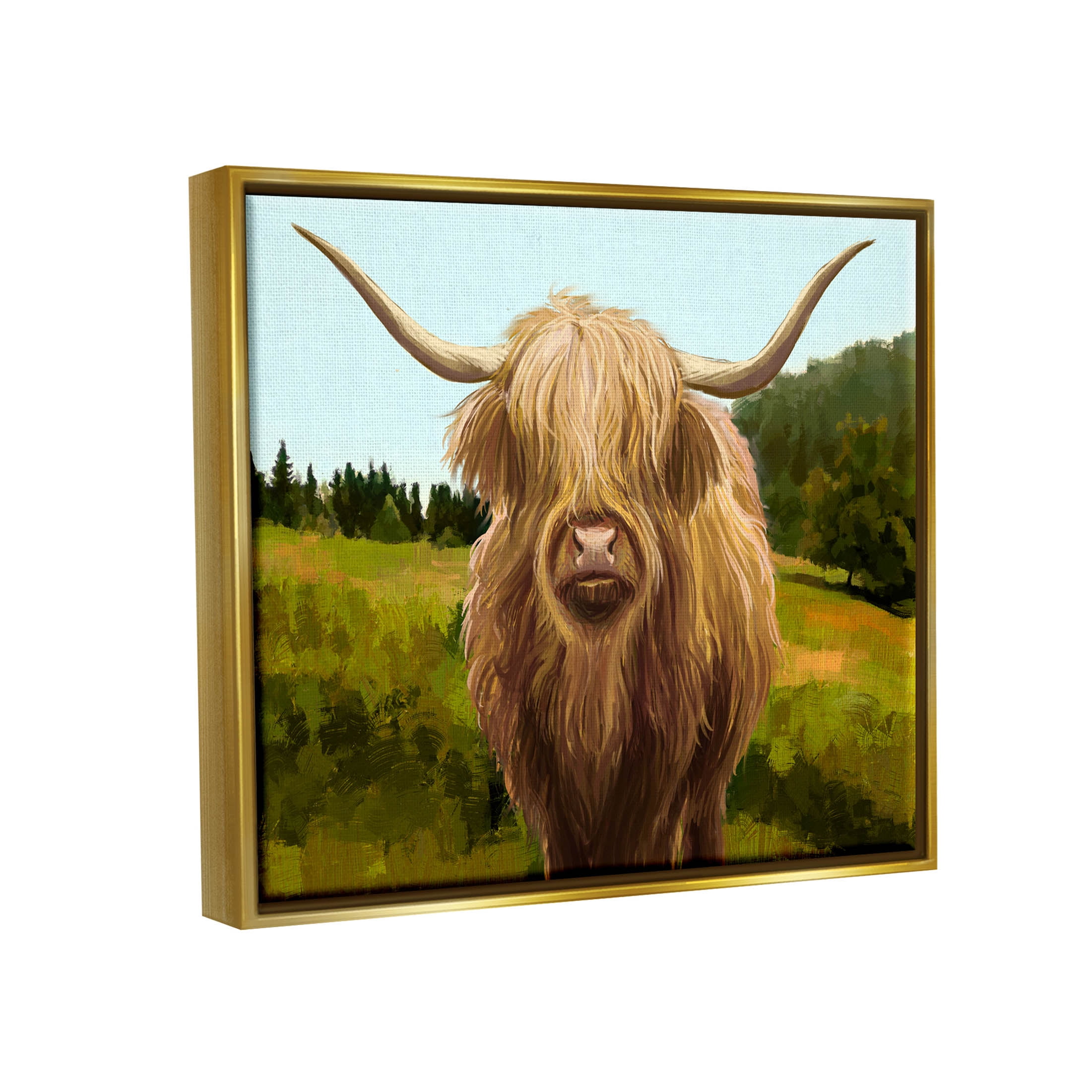 Stupell Industries Country Highland Cattle Grazing Painting Metallic Gold Floating Framed Canvas Print Wall Art, Design by Ziwei Li