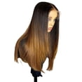 thumbnail image 3 of Soft 180%Density 26inch Ombre Blonde Brown Long Silky Straight Lace Front Wig For Women With Baby Hair Glueless Preplucked Daily, 3 of 7