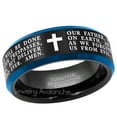 thumbnail image 3 of Jewelry Avalanche Lord's Prayer Tungsten Wedding Band Black & Blue Beveled Edge Tungsten Anniversary Band Brushed Finish - #915LPs7, 3 of 3