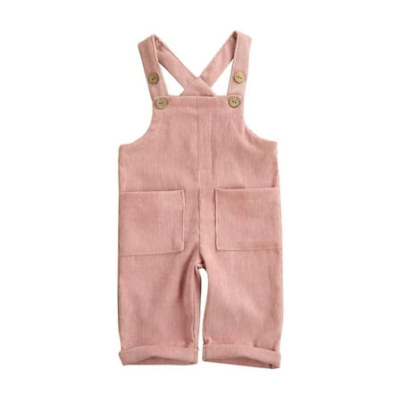 

Caitzr Toddler Baby Corduroy Suspender Rompers Solid Color Adjustable Strap Pockets Overalls Button Trousers