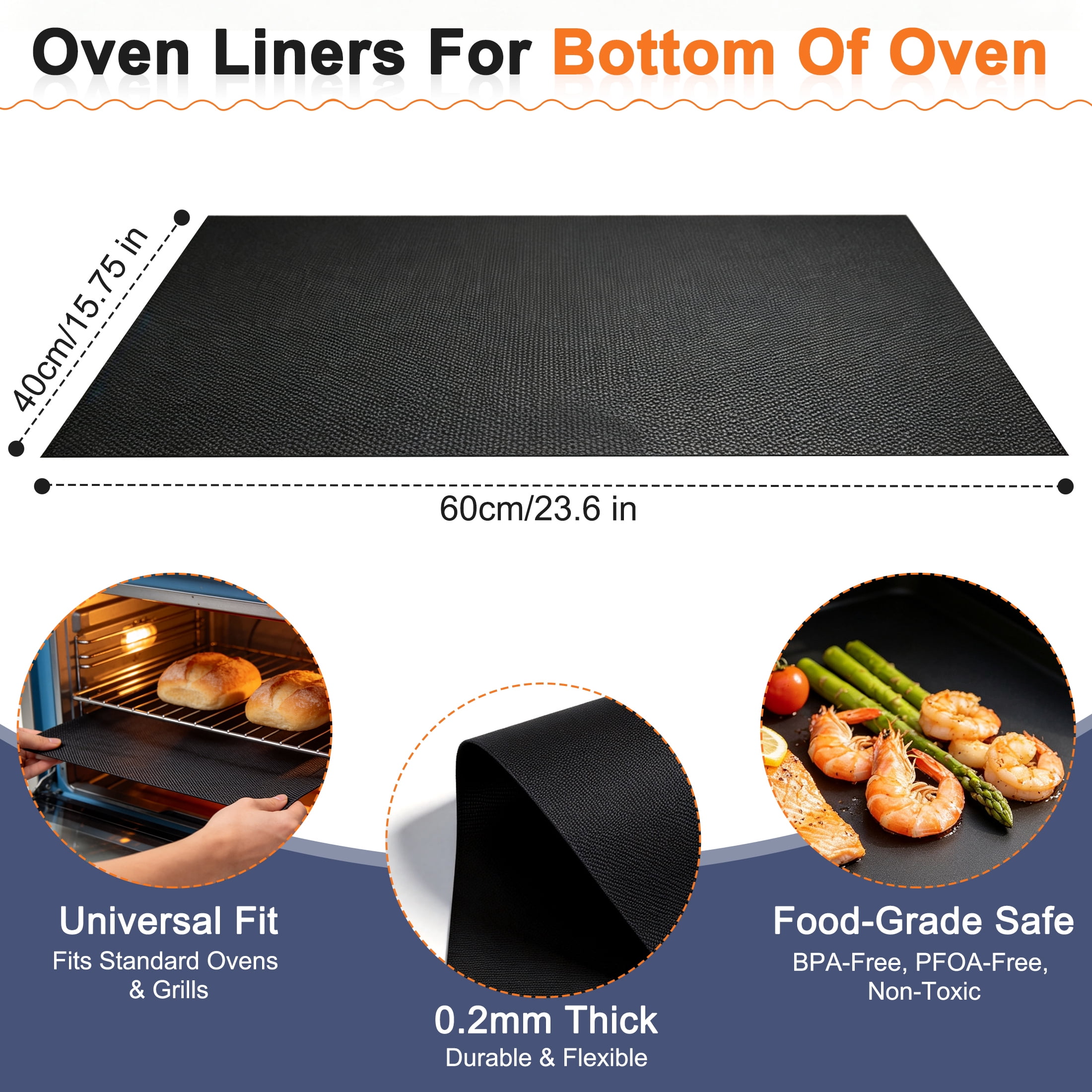 4 Pack Oven Liners for Bottom of Oven, Non Stick Heat Resistant Oven Mats, Reusable Grill Mat Stove Protector Liners, Cuttable Baking Mats for Gas Stove, BBQ, Microwave