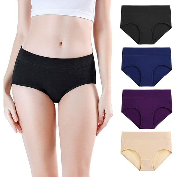 Women's Mid Rise Underwear Cotton Stretch Ladies Briefs Underpants 4 Pack 