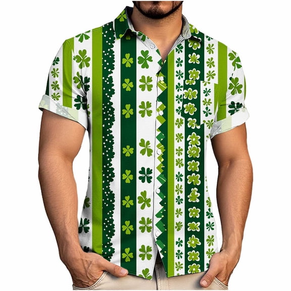 Xdegoge St Patricks Day for Men Shirt Playful St Paddy's Shenanigans Short Sleeve Button Down Shirts Plus Size Casual Loose Funny Shamrock Printed Top