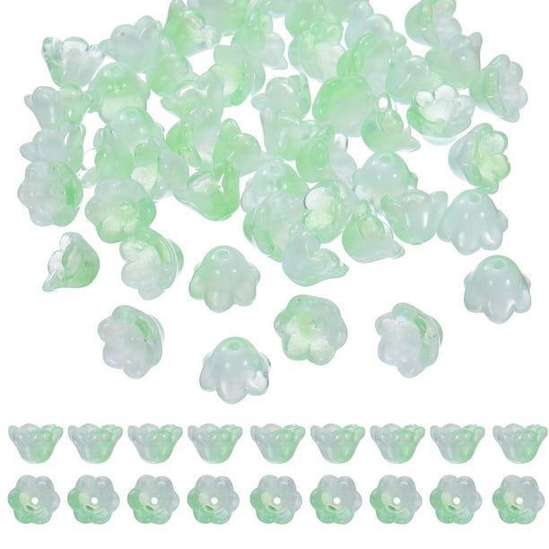 Uxcell 100 Pcs Perlas de Vidrio para Joyas, Perlas Espaciadoras de Flor de Trompeta para Collares, Pendientes y Pulseras, Verde Manzana