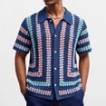 thumbnail image 1 of Ceisia Men's Summer Geometric Jacquard Open Knit Short Sleeve Button Down Cardigan Multicolor L Gifts, 1 of 8