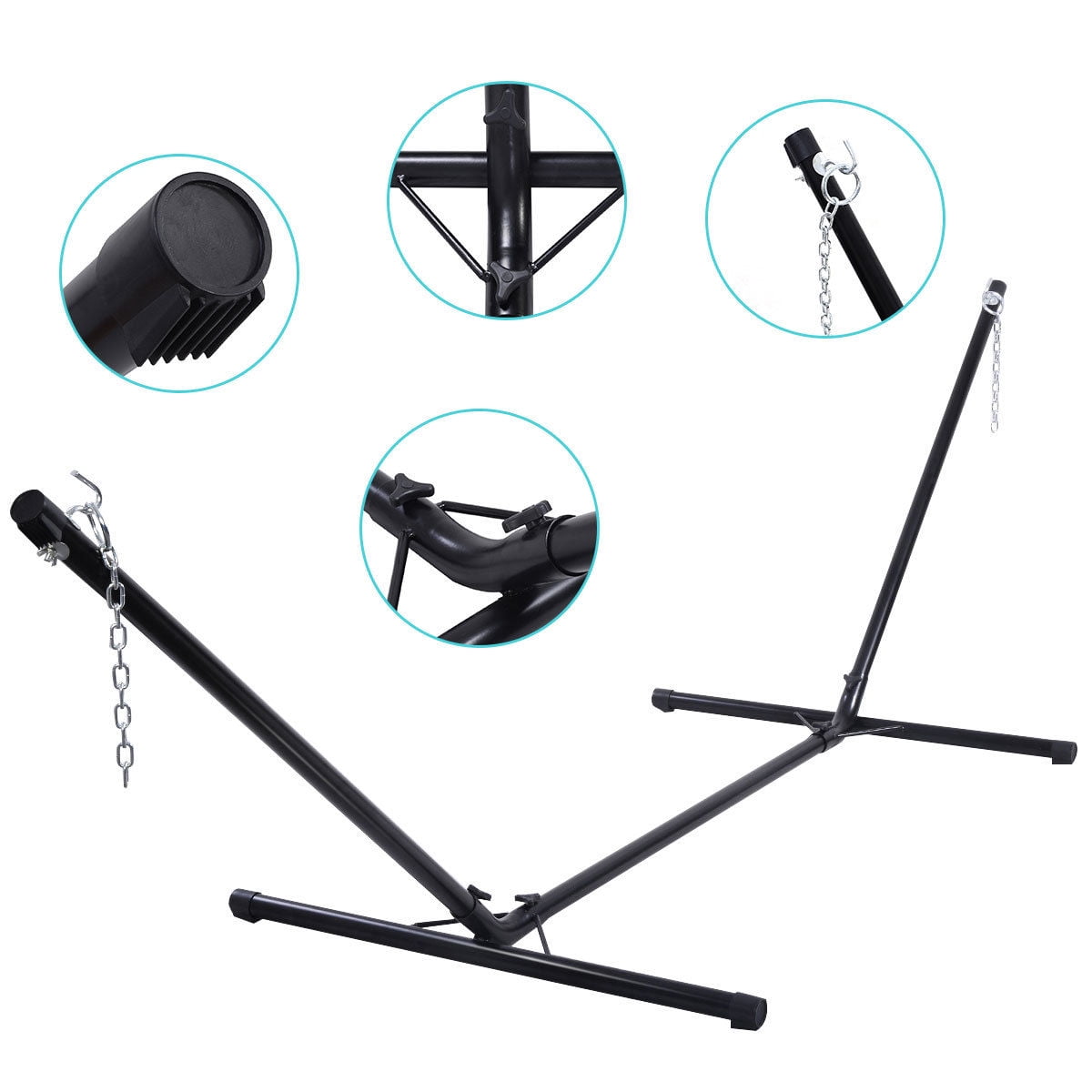 On Wheels Steel Deluxe Adjustable Hammock Stand Black