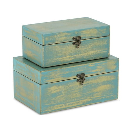 UPC: 0195271170221 | Contemporary Home Living Set of 2 Blue and Gold Brushed Rectangular Treasure Boxes 10.25