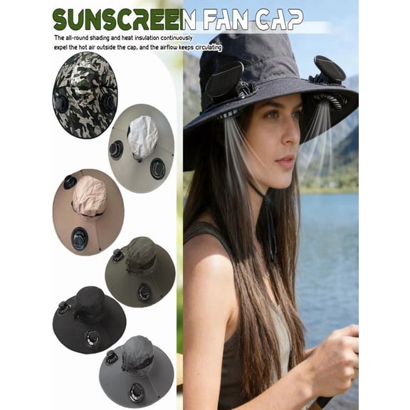 Solar Fan Hat Ultralight Wide Brim Outdoor Sun Hat with 2 Removable Fans, USB & Solar Powered Cooling Hat for Fishing Hiking Gardening