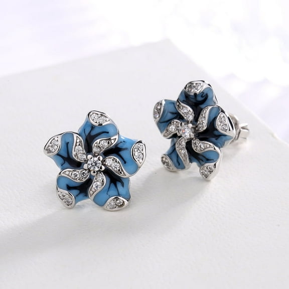 Sterling Silver Flower Earrings with Crystal