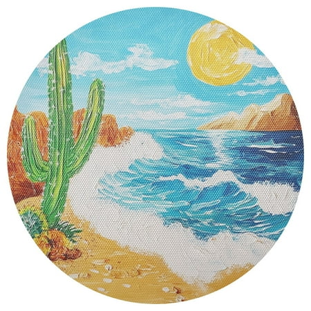 

Sun Catcus on Beach PVC Round Grid Placemat Table Mat 1 Pc for Kitchen Dining Room 15.4 x 15.4