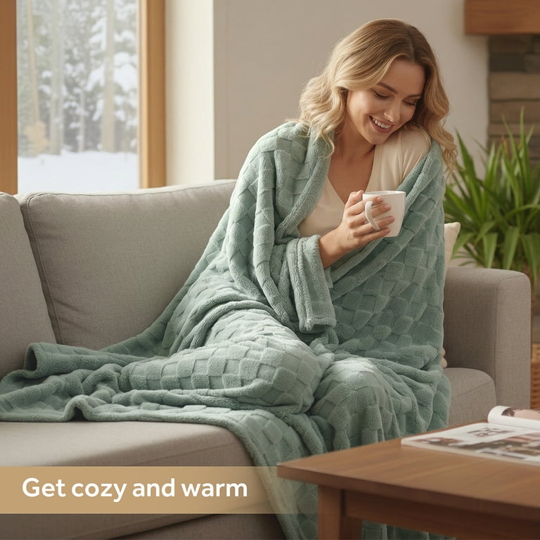 EMONIA Checkered Fleece Throw Blanket, 50" x 60" photo 7