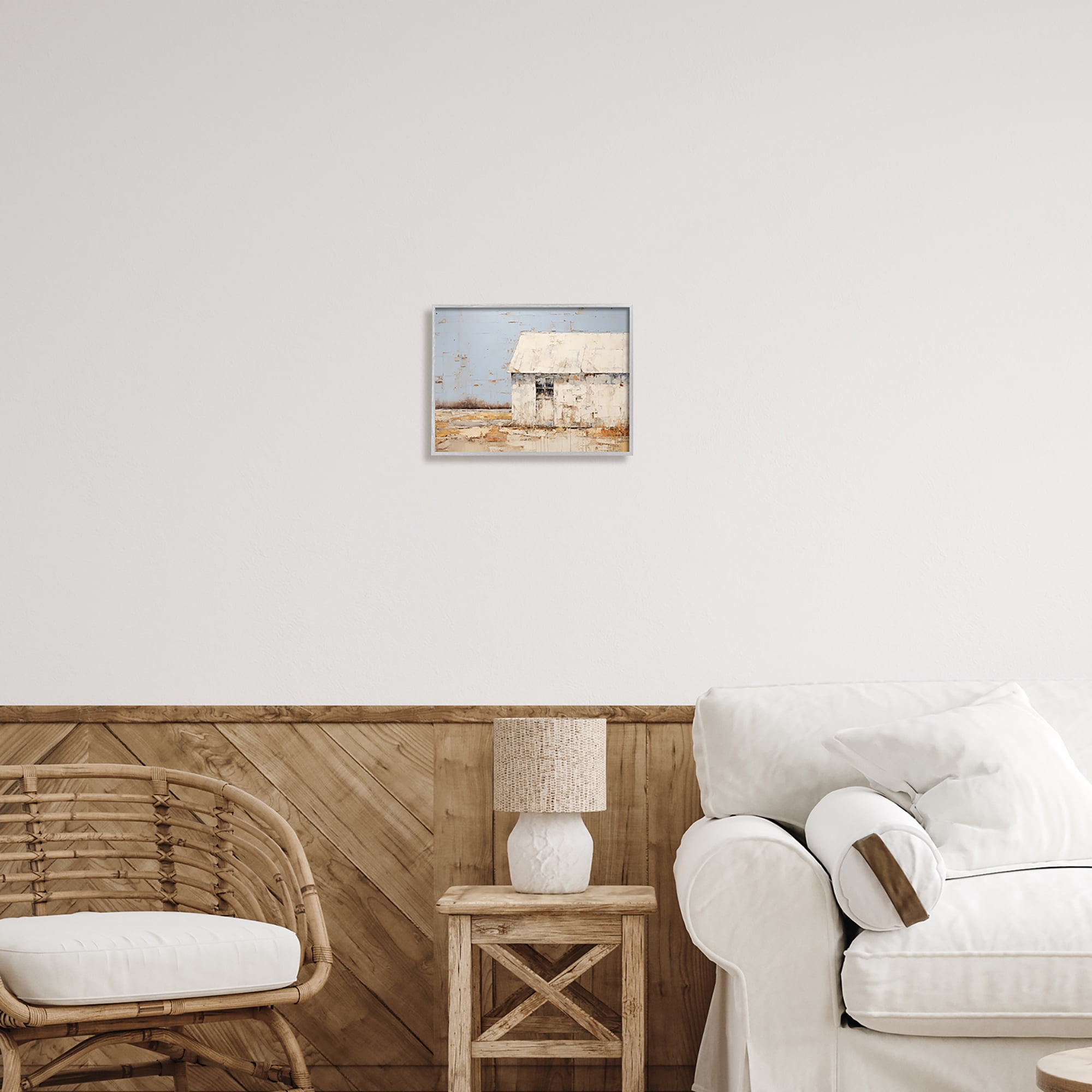 Stupell Industries Rustic White Barn Abstract Painting Gray Framed Art Print Wall Art, 14 x 11