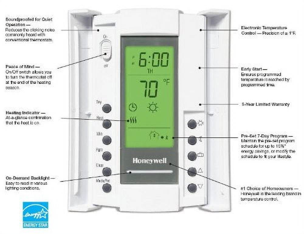 Honeywell TL8230A1003 Line Volt Thermostat 240/208 VAC 7 Day Programmble -  Walmart.com